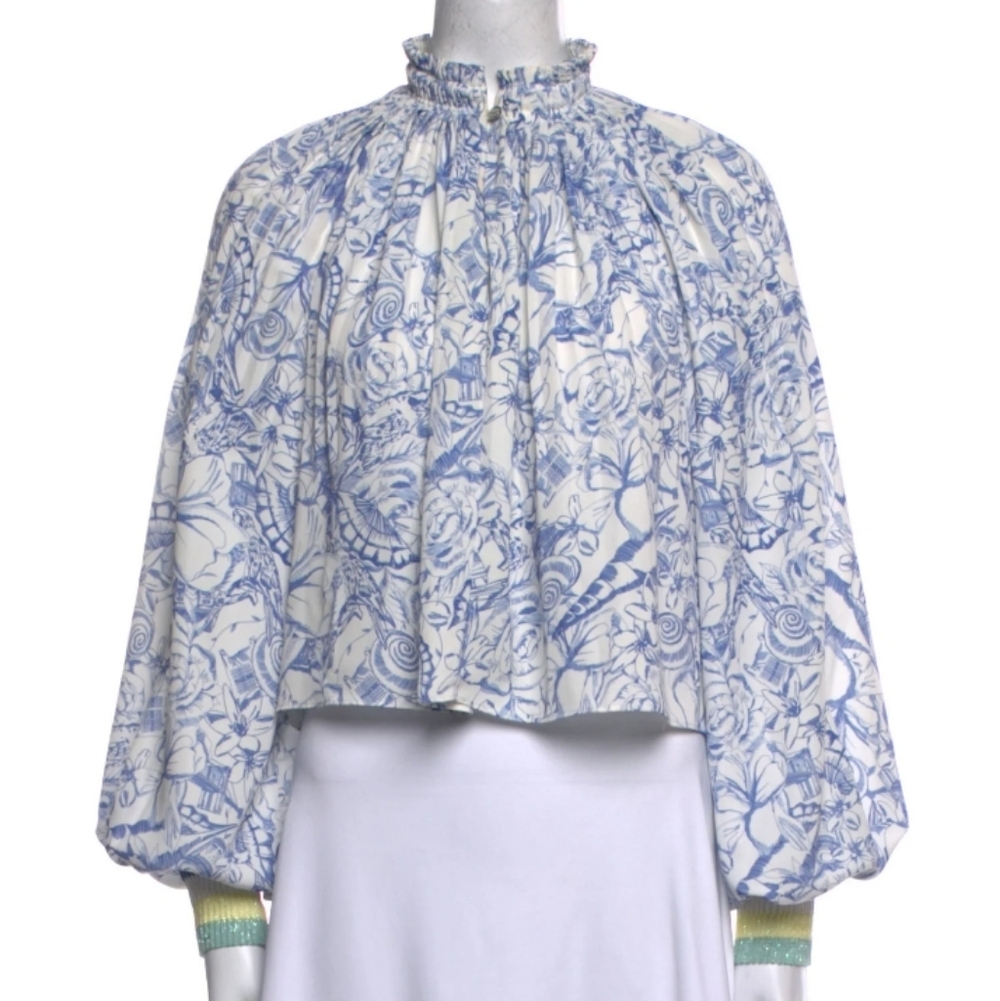 Tibi Paisley Print Mock Neck Crop Top